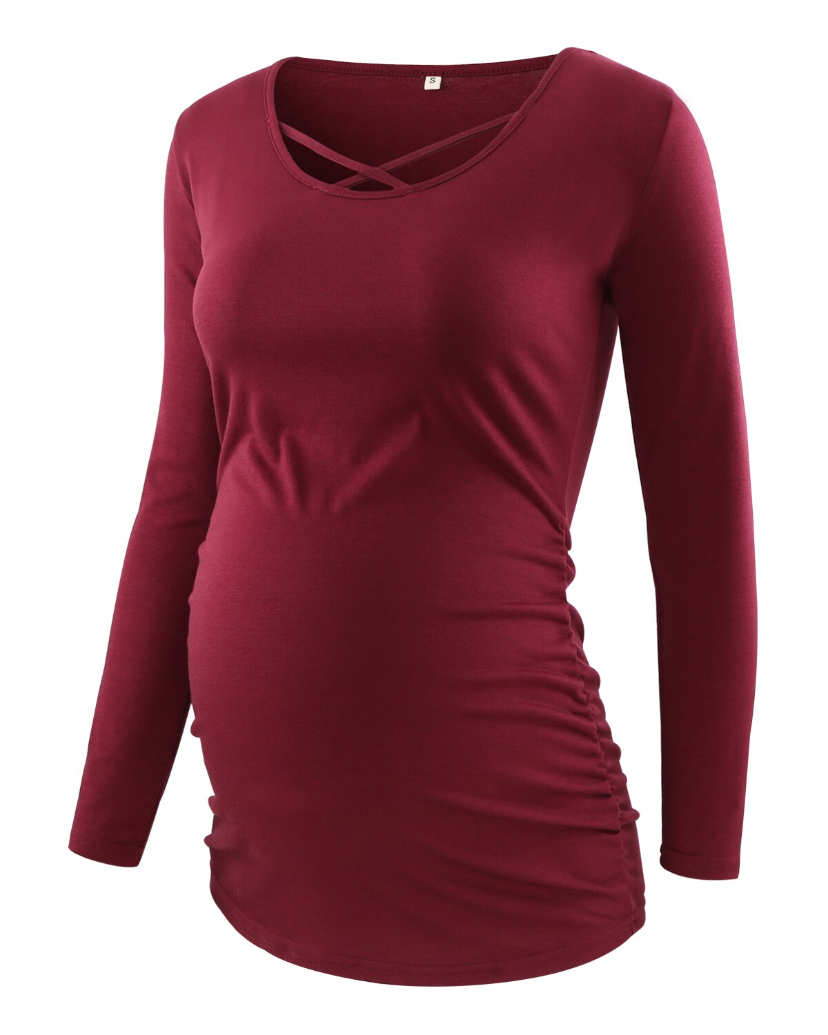 xakxx Women's Maternity Long Sleeve Pregnant Blouses Tops Flattering Side Ruching Maternity Clothes Pregnancy T-Shirt