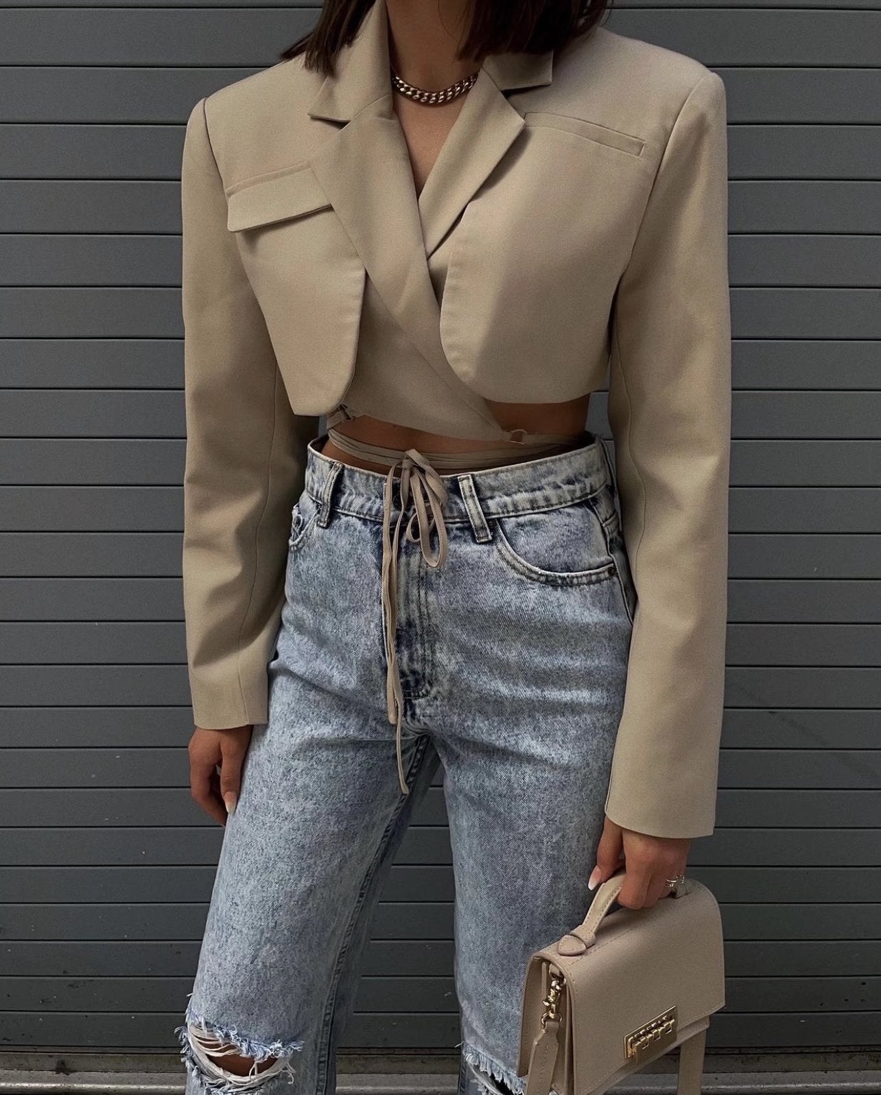 xakxx Gray Double Layer Bandage Slim Blazer Women Long Sleeve Pocket Short Jacket Female Notched Collar Outwear Tops New