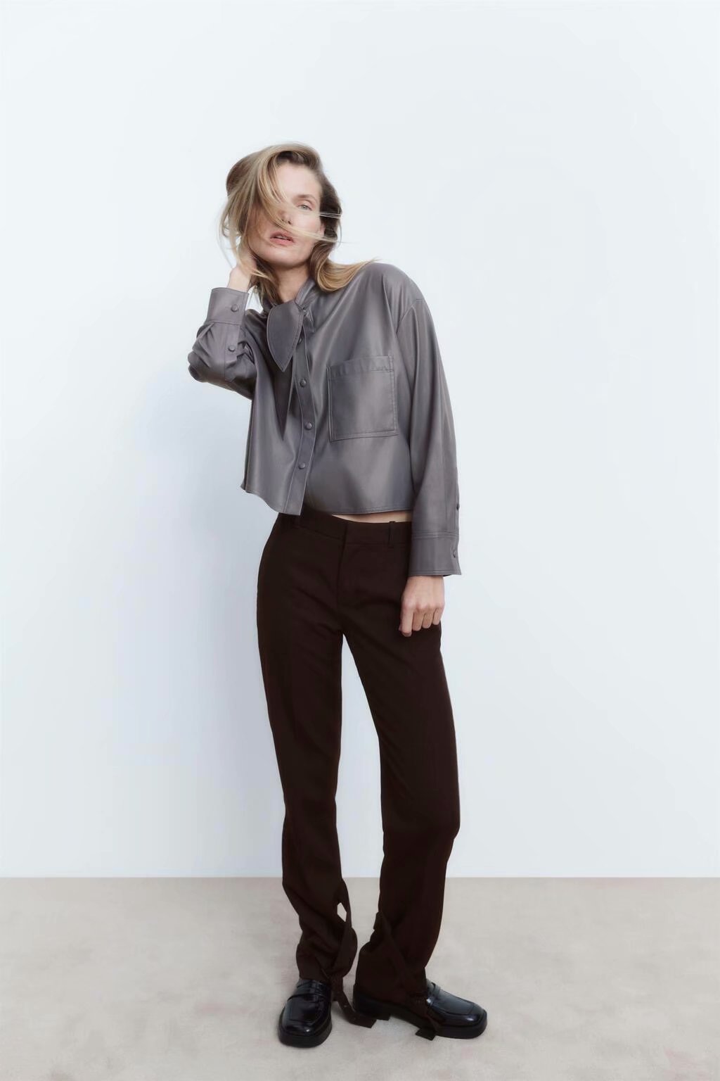 xakxx Spring Autumn New Elegant Solid Jacket Bow Tie Women Long Sleeve Jacket PU Fashion Lady Office Coat Tops