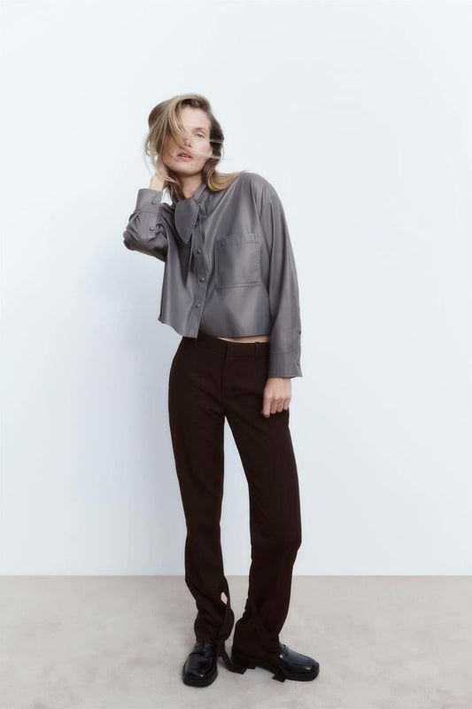 xakxx Spring Autumn New Elegant Solid Jacket Bow Tie Women Long Sleeve Jacket PU Fashion Lady Office Coat Tops