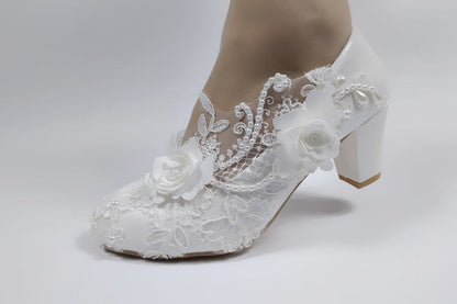 xakxx  White Flower Pumps New arrival womens wedding shoes Bride High heels platform shoes for woman ladies party dress shoes