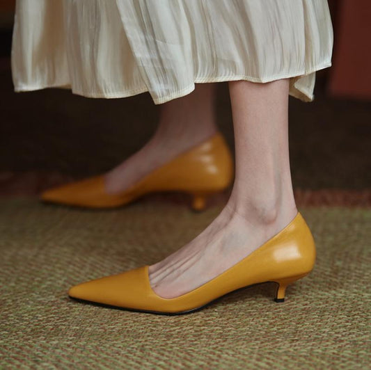xakxx Fall Outfit Low Heel Shoes For Women Summer Leather Slip-On Office Dress Shoes Pointed Toe Female Wedding Bridal Shoes Ladies Pumps
