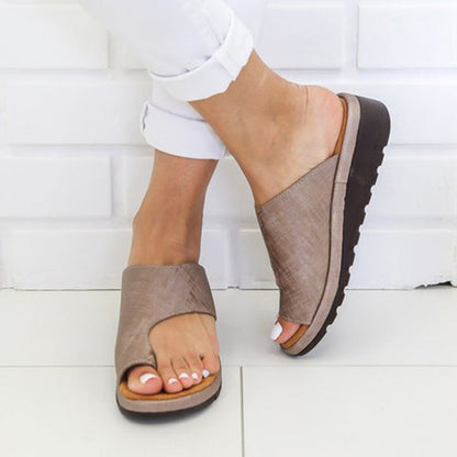xakxx Women PU Leather Shoes Comfy Platform Flat Sole Ladies Casual Soft Big Toe Foot Correction Sandal Orthopedic Bunion Corrector