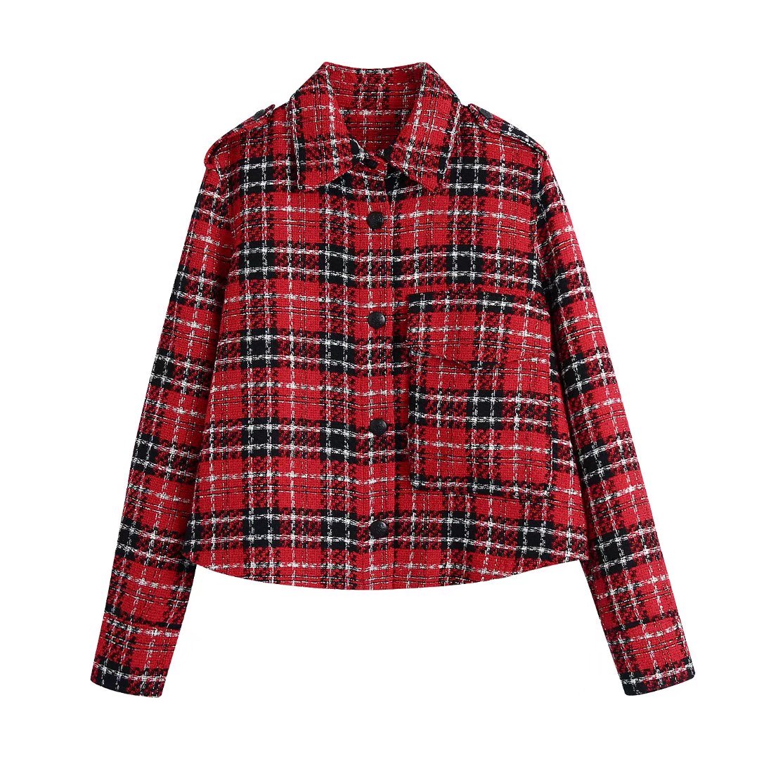 xakxx Autumn And Winter New Plaid Red Jacket Women's Long Sleeve Korean Loose Fashion Coat Patchwork Blazer Coats
