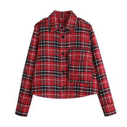 xakxx Autumn And Winter New Plaid Red Jacket Women's Long Sleeve Korean Loose Fashion Coat Patchwork Blazer Coats