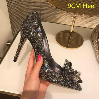 xakxx  Newest  Cinderella Shoes Rhinestone High Heels Women Pumps Pointed toe Woman Crystal Party Wedding Shoes 5cm/7cm/9cm-1