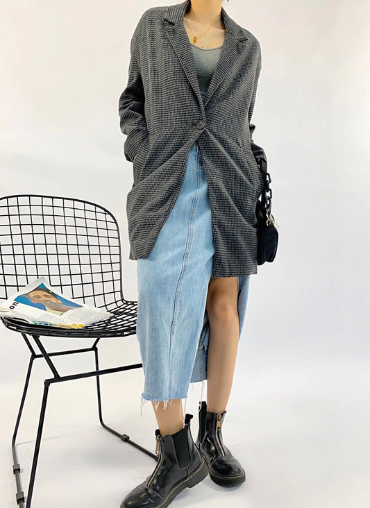 xakxx Stylish Notched Collar Plaid Suit Jackets For Women  Spring Single-Breasted Loose Female Blazer Chic Ladies Outwear