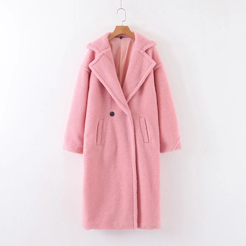 xakxx Autumn Winter Women's Loose Jackets Lamb Wool Oversize Coats Round Neck Outwear Female Coats Long Sleeve Cotton Clothing
