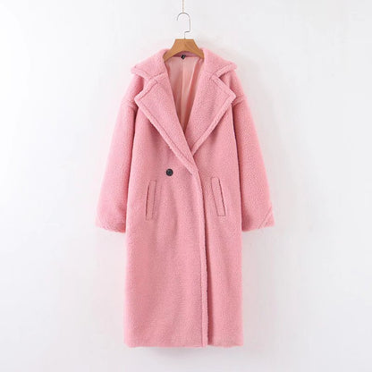 xakxx Autumn Winter Women's Loose Jackets Lamb Wool Oversize Coats Round Neck Outwear Female Coats Long Sleeve Cotton Clothing