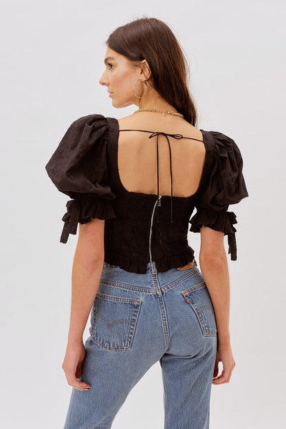 xakxx Summer Tops For Women Blouses Black White Crop Tops Ladies Sexy Puff Sleeve Blouse Women Shirts Ruffle Top