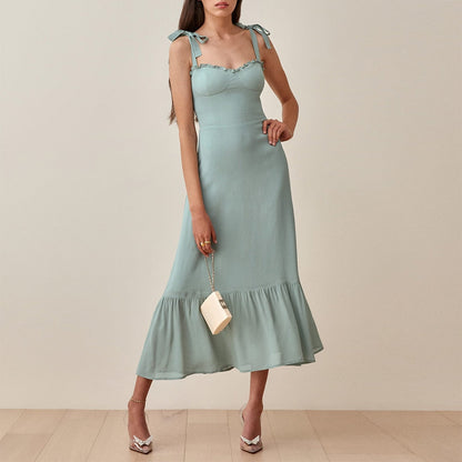 xakxx Dresses For Women Party Elegant Ruffle Hem Beach Summer Dress Sweetheart Neck Tie Strap Tropical Print Chiffon Midi Dress