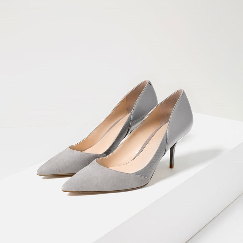 xakxx Fashion PU Leather Women Pumps Printing High Heels Shoes Point Toe mules high Party Wedding Pump