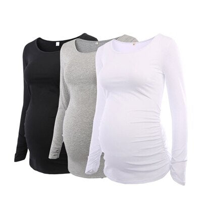 xakxx Women's Maternity Long Sleeve Pregnant Blouses Tops Flattering Side Ruching Maternity Clothes Pregnancy T-Shirt