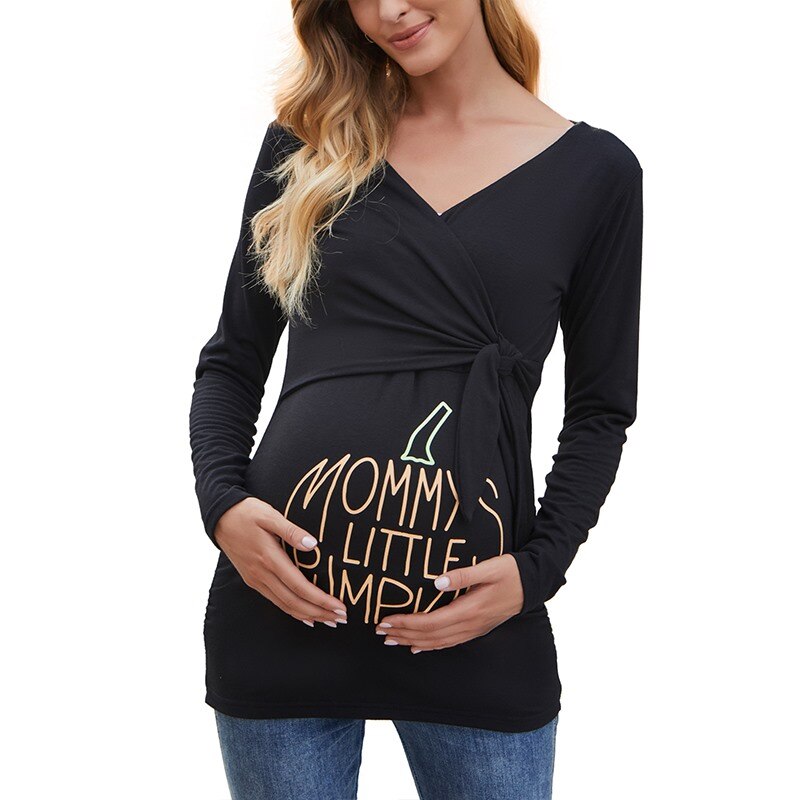 Pregnancy Clothes Maternity Shirts Long Sleeve V-Neck Pregnant Blouses Mama Casual Tunic Breastfeeding Comfortable Fit Tops