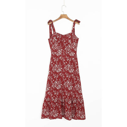 xakxx Dresses For Women Party Elegant Ruffle Hem Beach Summer Dress Sweetheart Neck Tie Strap Tropical Print Chiffon Midi Dress