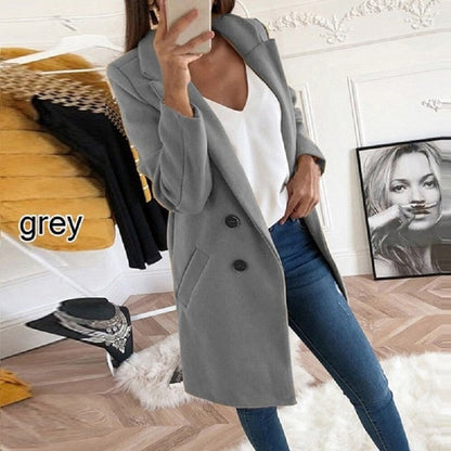 xakxx Women Plus Size Coat Blends Overcoat Autumn Winter Fashion Double Breasted Long Sleeve Casual Oversized Jacket Coat