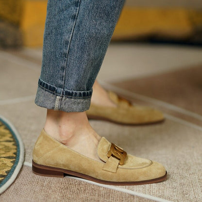 xakxx New Spring/Autumn Fashion Camel Buckle Casual Kid Suede Women Loafers Solid British Style Low Heel Pumps Slip-On Shoes For Women