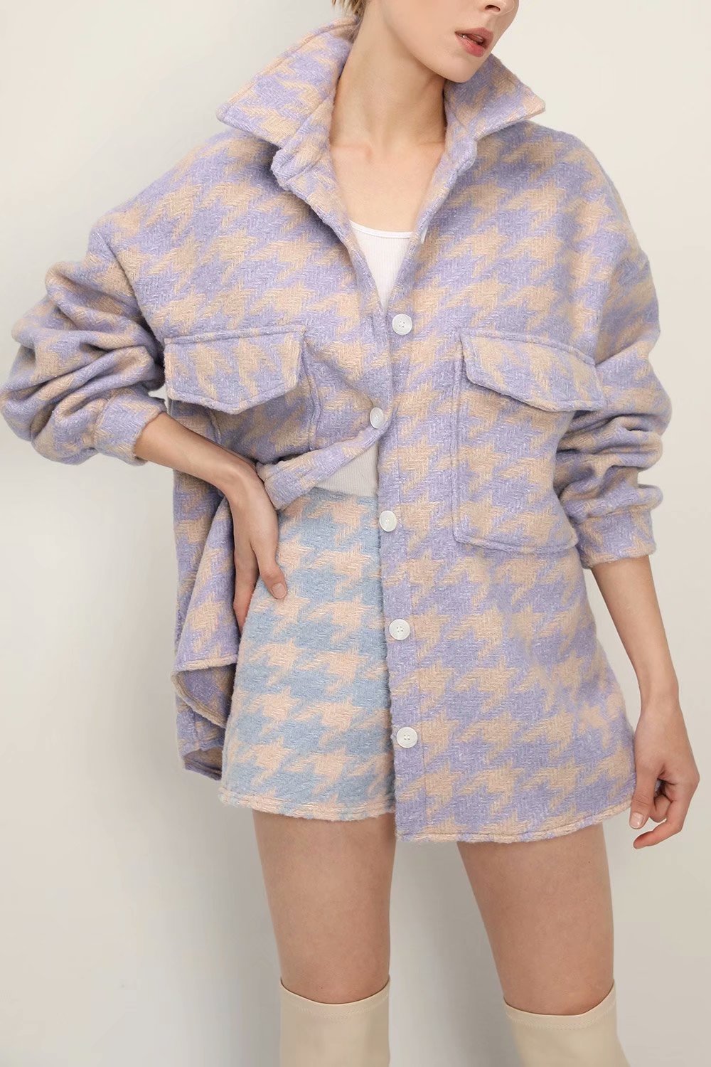 xakxx Plaid Jacket Women Coat Autumn Winter Vintage Stylish Pockets Oversized Jacket Female Coat Casual Warm Chic Tops