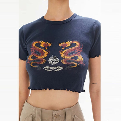 xakxx Navy Blue Tshirt Women Cartoon Tees Summer Tops Fashion Casual Female Oversized Crop T-Shirt Streetwear Summer Vestidos