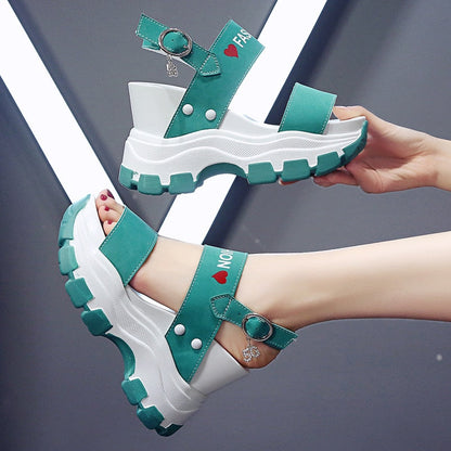 xakxx Platform Sandals Women New Summer Chunky High Heels Female Wedges Shoes for Women Fish Toe Red Sandalia Feminina