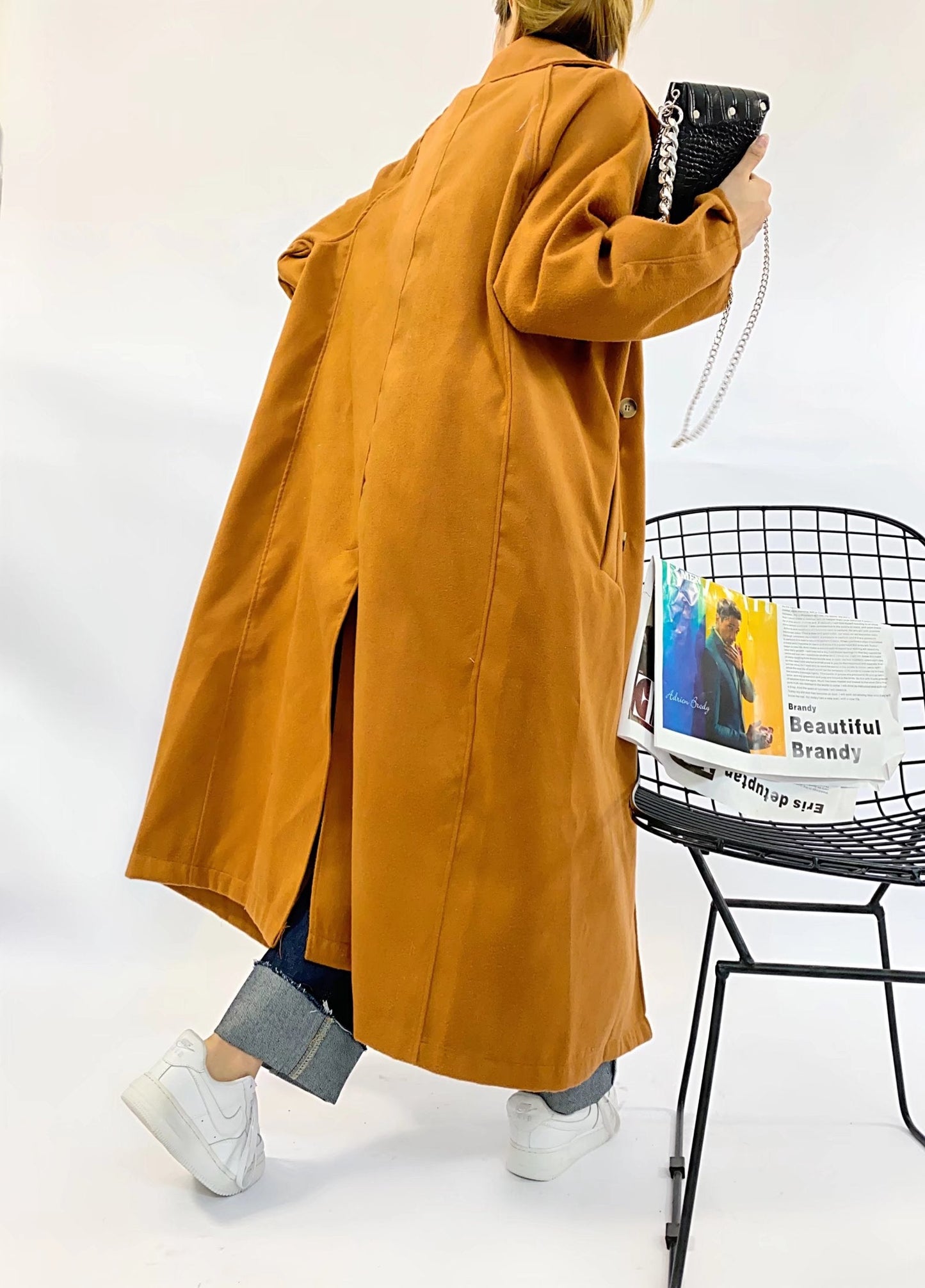 xakxx Women  Autumn New Caramel Colour Long Section Jacket Overcoat Vintage Long Sleeve Double Breasted Female Outerwear Chic Tops