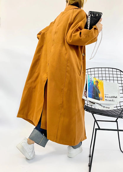 xakxx Women  Autumn New Caramel Colour Long Section Jacket Overcoat Vintage Long Sleeve Double Breasted Female Outerwear Chic Tops