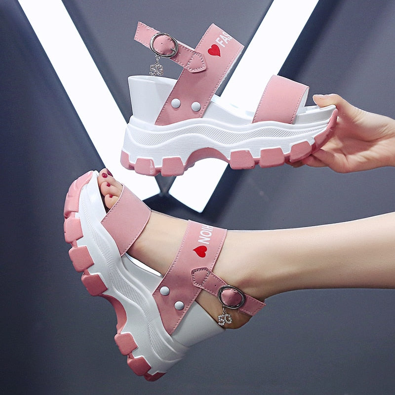 xakxx Platform Sandals Women New Summer Chunky High Heels Female Wedges Shoes for Women Fish Toe Red Sandalia Feminina