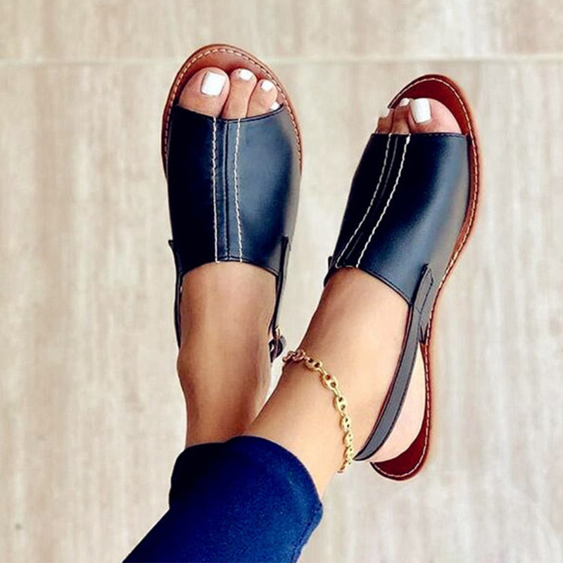 xakxx Women's Sandals Summer Female Slippers Flat Woman Peep-toe Comfort Slip-on Casual Shoes Mujer Slingback