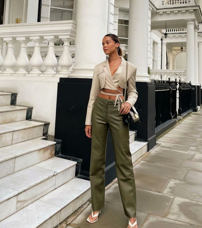 xakxx Gray Double Layer Bandage Slim Blazer Women Long Sleeve Pocket Short Jacket Female Notched Collar Outwear Tops New