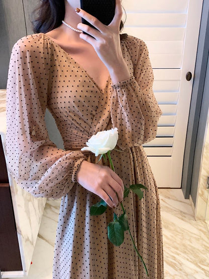 xakxx Women Spring Women Maxi Robe Elegant Ladies Long Lantern Sleeve Fashion Vestdios Female Party High Waist Dress