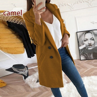 xakxx Women Plus Size Coat Blends Overcoat Autumn Winter Fashion Double Breasted Long Sleeve Casual Oversized Jacket Coat