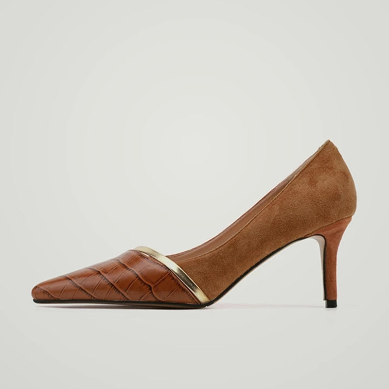 xakxx Autumn Women High Heels Pointed Toe Ladies Pumps Shoes Patchwork PU Leather Elegant Stiletto Women's Shoes