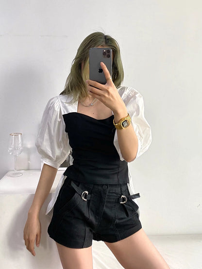 xakxx Sweet Gentle Lace-Up Tops Summer Square Collar Lady Elegance Shirts Plus New OL Streetwear Blouses