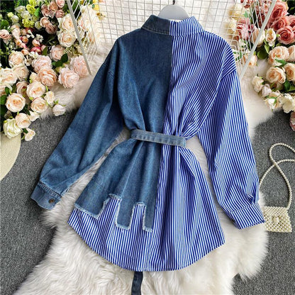 Women's Blouse  Autumn Long Sleeve Shirt Tops Jeans Patchwork Plaid Blouses Elegantes Blusas para mujer Slim Shirt Dress-1