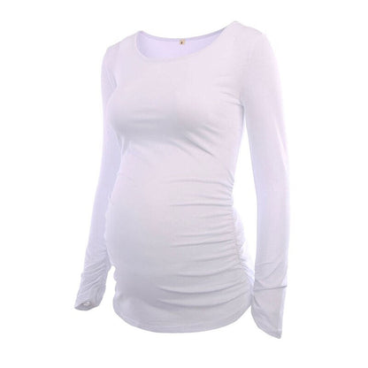 xakxx Women's Maternity Long Sleeve Pregnant Blouses Tops Flattering Side Ruching Maternity Clothes Pregnancy T-Shirt