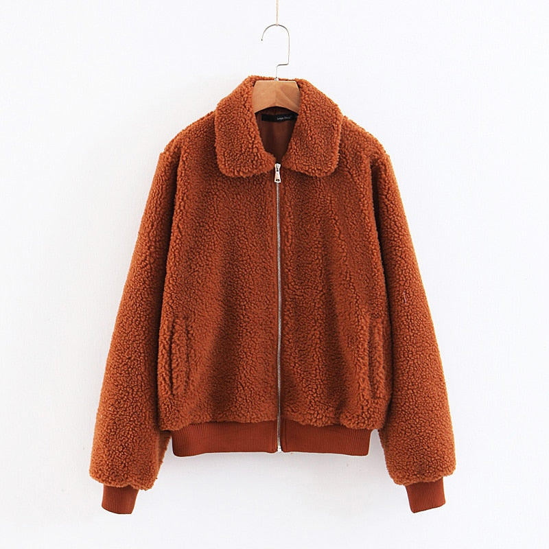 xakxx Autumn Winter Fashion Women Faux Fur Fluffy Coat Female Zipper Furry Coats Short Jackets Ladies Thick Warm Outerwear