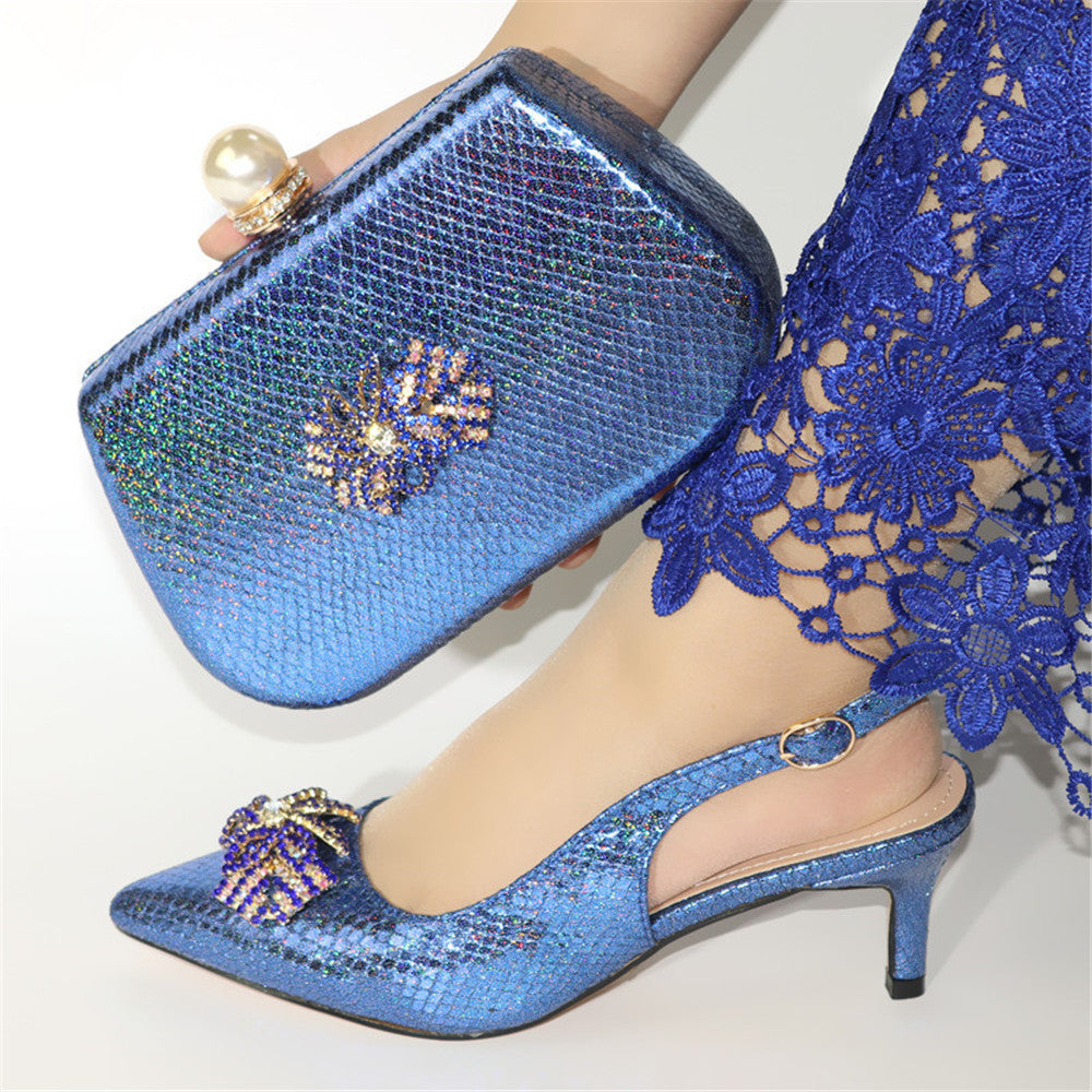 Mature Sandals Silver color Italian Shoes With Matching Bags African Women Shoes and Bags Set For Prom Party Summer Sandal