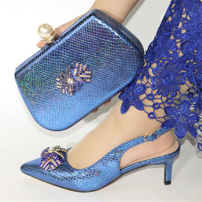 Mature Sandals Silver color Italian Shoes With Matching Bags African Women Shoes and Bags Set For Prom Party Summer Sandal