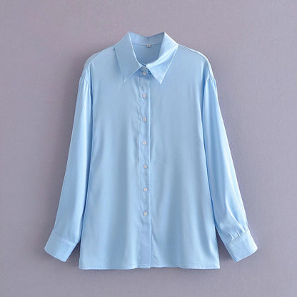 xakxx Women Fashion Loose Asymmetry Poplin Blouses Vintage Long Sleeve Button-Up Female Shirts Blusas Chic Tops