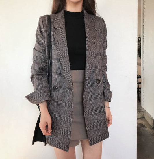 xakxx  Autumn Winter New Retro Pattern Girl Plaid Comfortable Women Korea Solid Cardigan Ladies Work Wear Jacket Cute Free