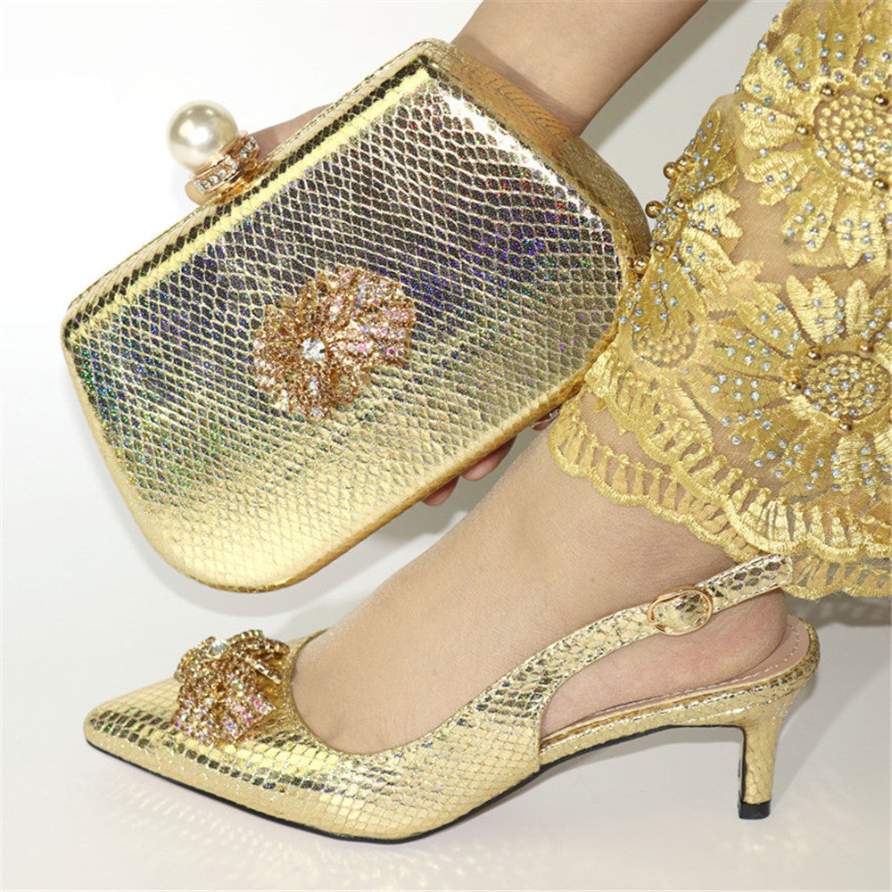 Mature Sandals Silver color Italian Shoes With Matching Bags African Women Shoes and Bags Set For Prom Party Summer Sandal