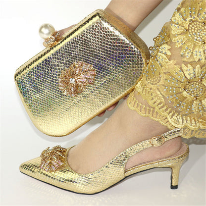 Mature Sandals Silver color Italian Shoes With Matching Bags African Women Shoes and Bags Set For Prom Party Summer Sandal