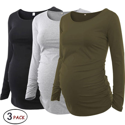 xakxx Women's Maternity Long Sleeve Pregnant Blouses Tops Flattering Side Ruching Maternity Clothes Pregnancy T-Shirt