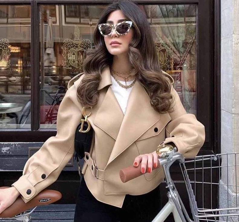 xakxx Short Loose Pu Leather Jacket Autumn Winter Soft Faux Leather Jacket Street Casual Outwear Ladies Biker Jacket