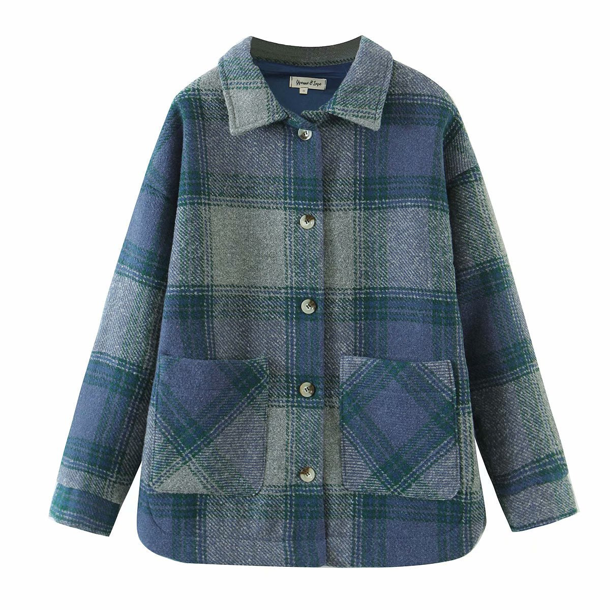 xakxx Vintage Chic Plaid Pockets Jackets Women Fashion Turn-Down Collar Buttons Autumn Winter Thick Coat Female Outerwear