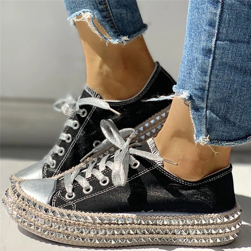 xakxx Women Sneakers Leopard Rivets Shoes Women Canvas Shoes Leisure Lace-Up Low High Top Sneakers Basket Femme Big Size Women Shoes