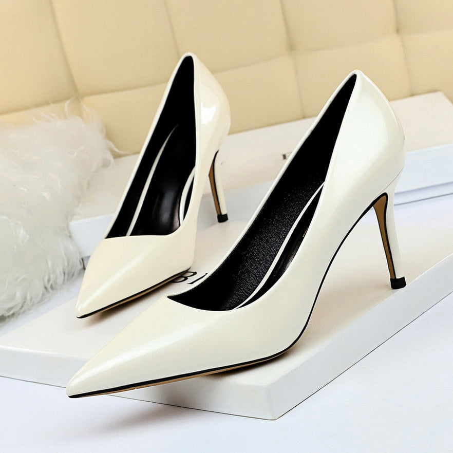xakxx  Women 8Cm High Heels Pumps Plus Size 43 Pointed Toe Luxury Valentine Lady Shoes Low Heel Scarpins Yellow Green Blue Pumps
