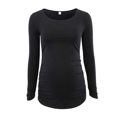 xakxx Women's Maternity Long Sleeve Pregnant Blouses Tops Flattering Side Ruching Maternity Clothes Pregnancy T-Shirt