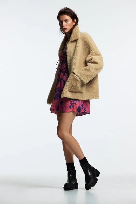 xakxx Winter Thicken Warm Jacket Coat Women Casual Fashion Lamb Faux Fur Overcoat Fluffy Cozy Loose Outerwear Female
