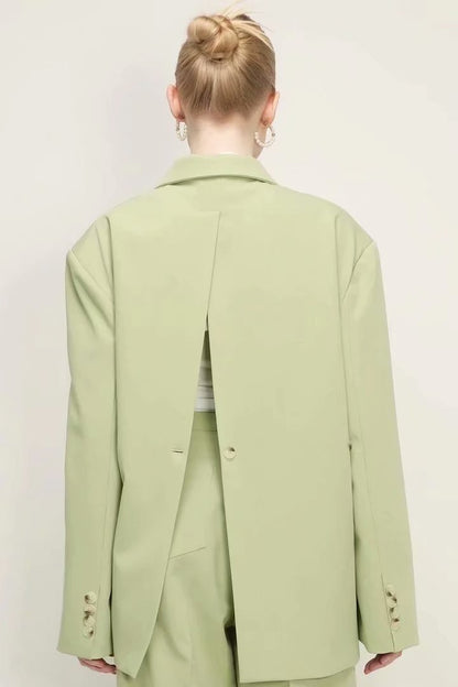xakxx Women's Autumn Fashion Grass Green Blazer Ladies Chic Buttoned Top Retro Long Sleeve Lapel Casual Jacket